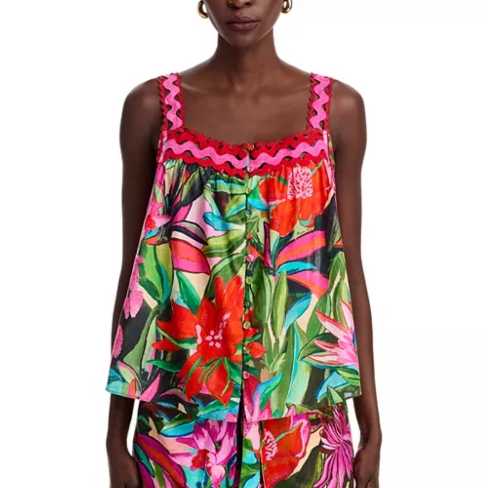 NWT FARM RIO Jardin De Reve Sleeveless Floral Tropical Blouse Tank Top Pink S